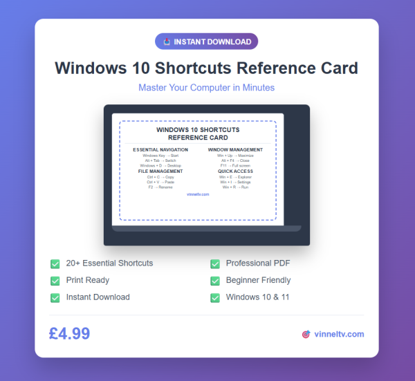 Windows 10 Shortcuts Reference Card PDF