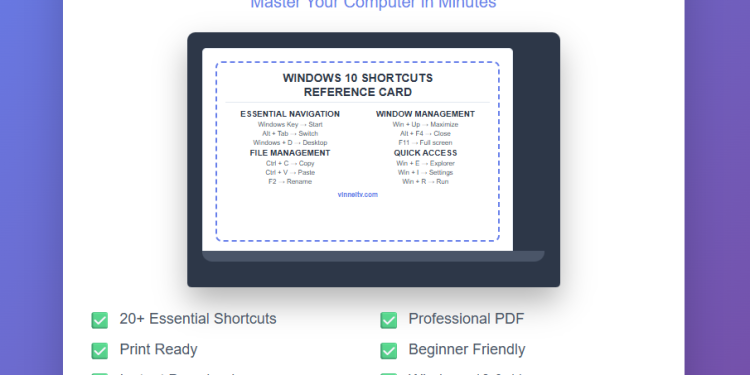 Windows 10 Shortcuts Reference Card PDF