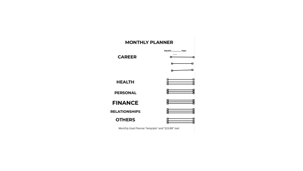 Monthly Goal Planner Template - Digital PDF Download