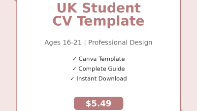 UK Student CV Template - Professional Canva Template (Ages 16-21)