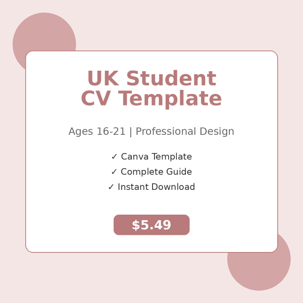 UK Student CV Template - Professional Canva Template (Ages 16-21)
